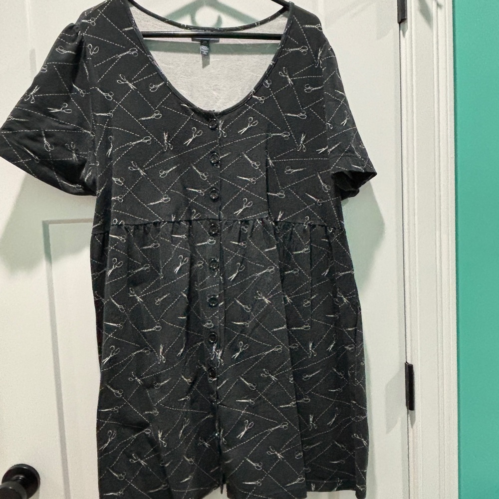 Black Babydoll Dress with Scissor Print ✂️ | ModCloth